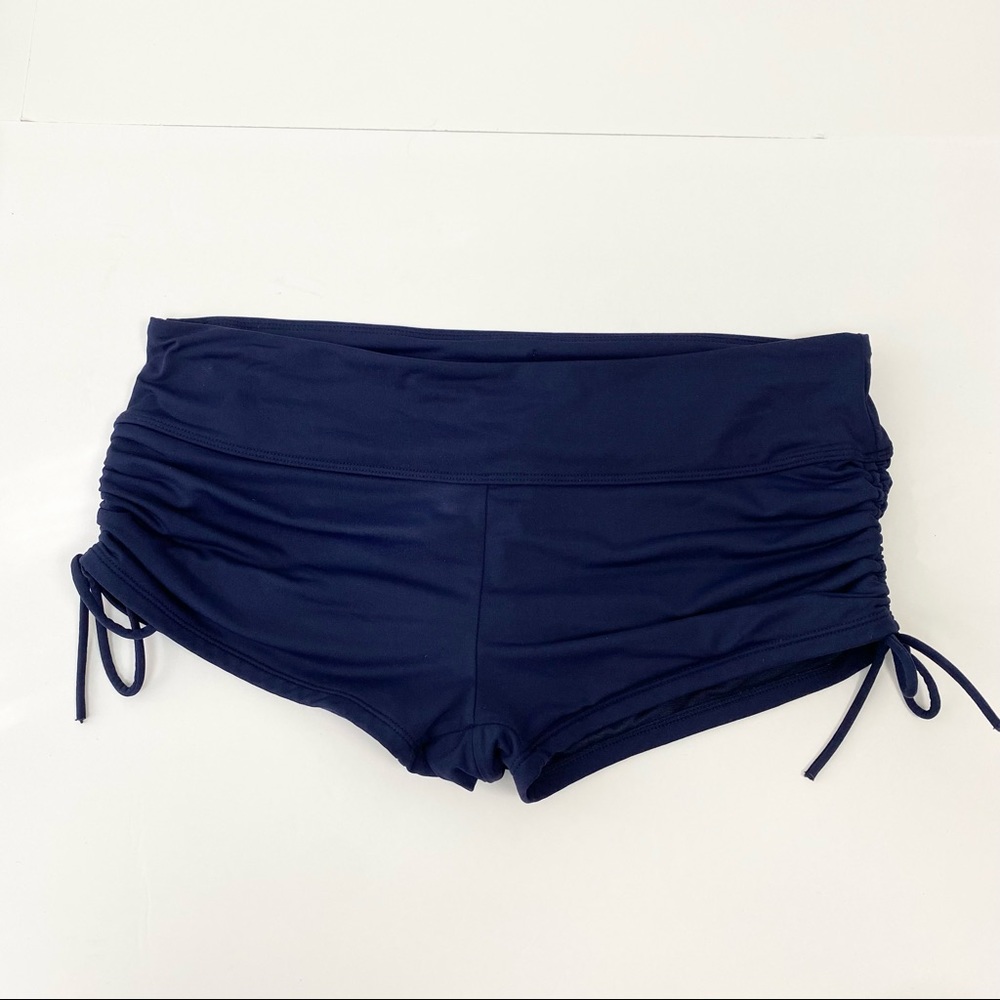 Athleta Navy Blue Ruched Drawstring Side Shorts Swim Bottoms Size Medium